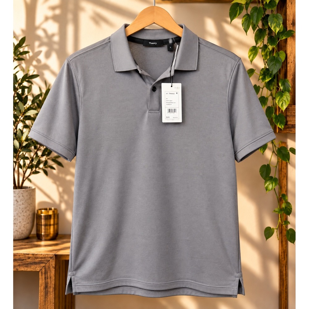 Theory Button Polo Mens XL Grey New Stripe Mesh Jac P0294529